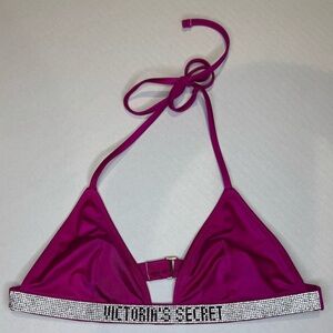 Victoria's Secret Magenta Bandeau Bikini Top with Rhinestone Logo Band